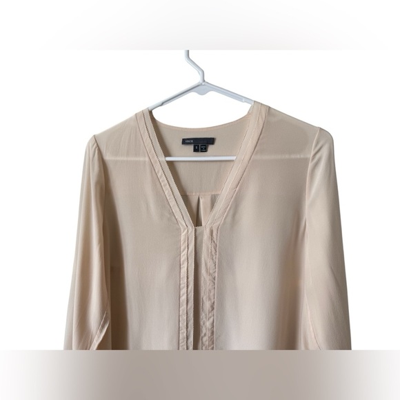 Vince Blush Silk Blouse Top Picot Edge Long Sleeve in Blossom Small - Picture 12 of 15